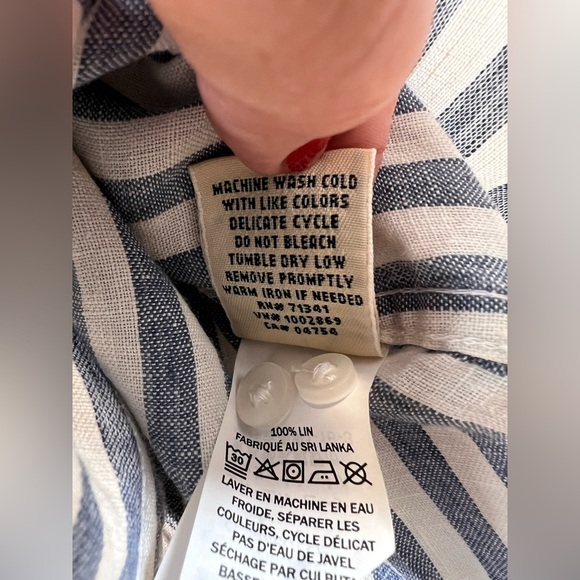 LL Bean women’s 100% linen long sleeve button down shirt top sz XL blue white - Picture 4 of 8